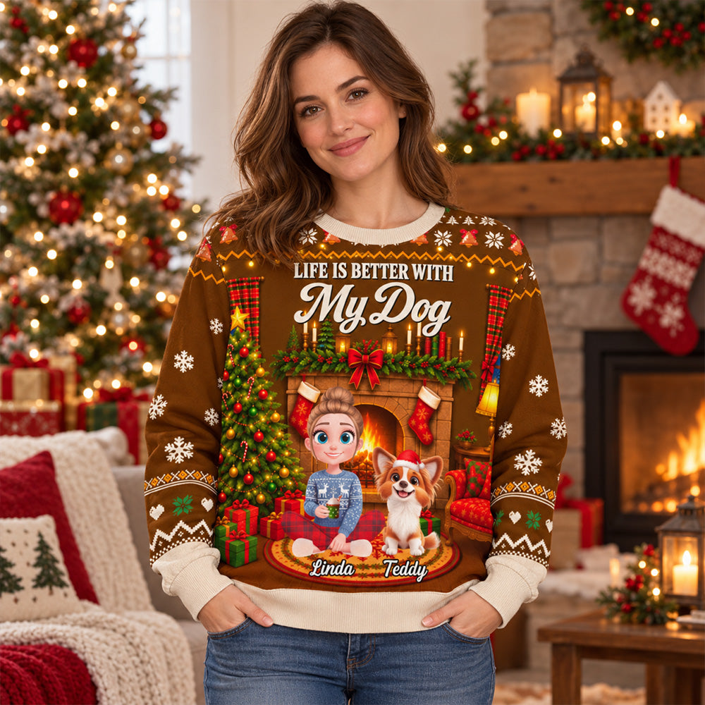 Custom Christmas Sweatshirt for Dog Mom, Dog Lovers • Cozy Christmas With My Dog - Personalized All-Over-Print Sweatshirt