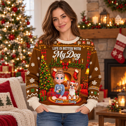 Custom Christmas Sweatshirt for Dog Mom, Dog Lovers • Cozy Christmas With My Dog - Personalized All-Over-Print Sweatshirt