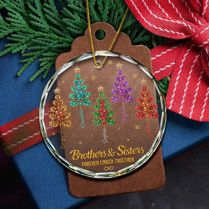 Gift For Siblings - Personalized Brothers & Sisters Forever Linked Together Crystal Holly Circle Glass Ornament