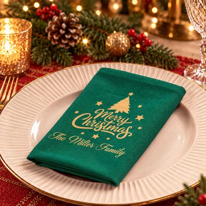 Custom Family Name Merry Christmas Reusable Cotton Napkin Christmas Decor HA75 919456