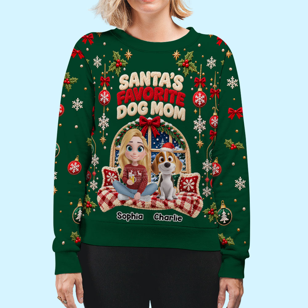 Custom Christmas Sweatshirt for Dog Mom, Dog Dad • Favorite Dog Mom - Personalized All-Over-Print Sweatshirt