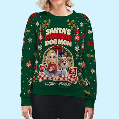 Custom Christmas Sweatshirt for Dog Mom, Dog Dad • Favorite Dog Mom - Personalized All-Over-Print Sweatshirt
