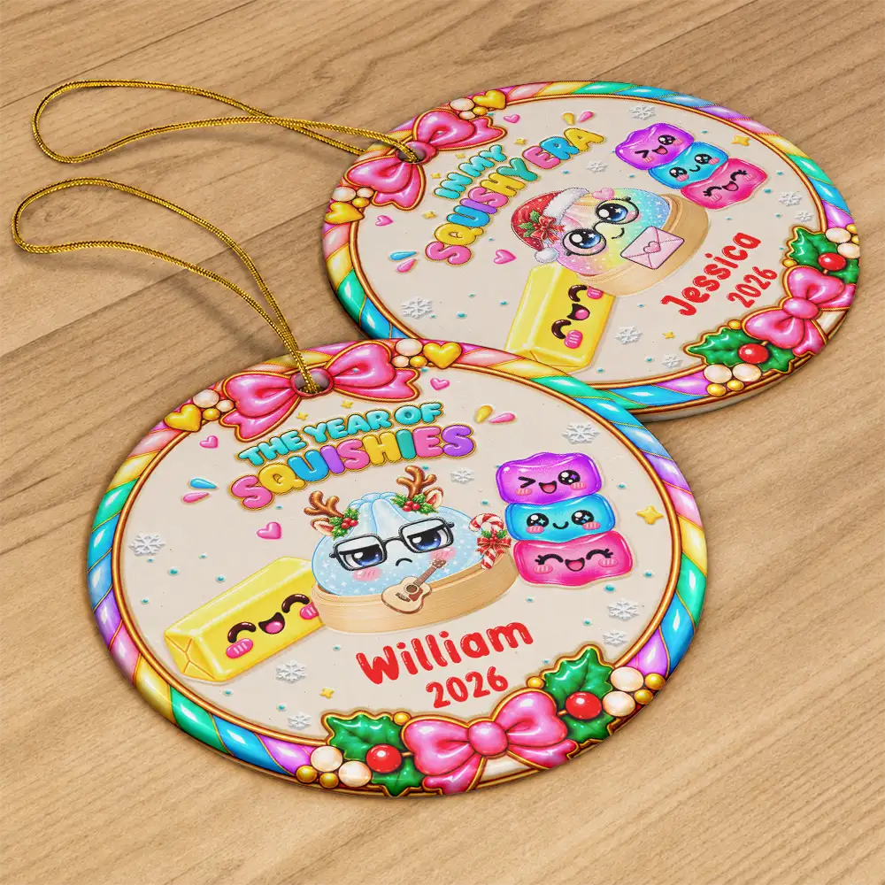 Christmas Gift For Kids Girls Squishy Lovers - Personalized The Year Of Squishy Hunting Circle Ceramic Ornament