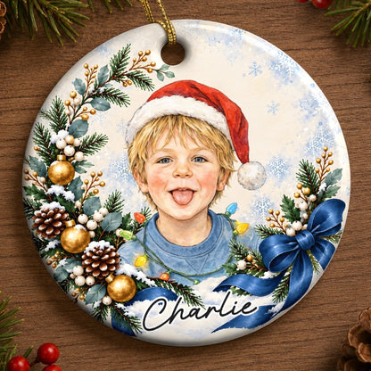 Custom Photo Christmas Child Portrait Keepsake - Personalized Ceramic Ornament