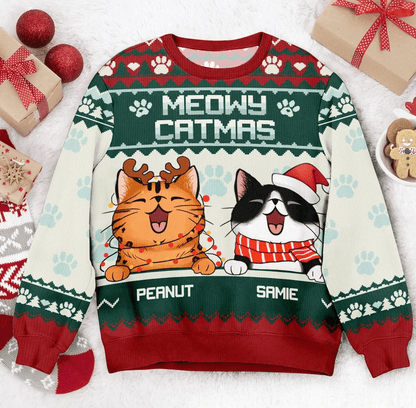 Personalized Cat Meowy Catmas Christmas Cats All-Over-Print Ugly Sweater - Best Christmas Gift Idea For Cat Lover, Cat Mom, Cat Dad HO82 891717