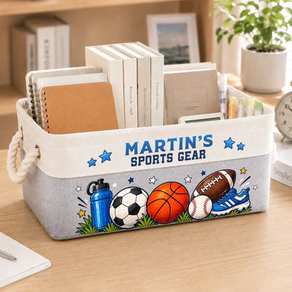 Custom Name Sports Gear Gifts for Kids - Personalized Storage Basket - Sports Gear