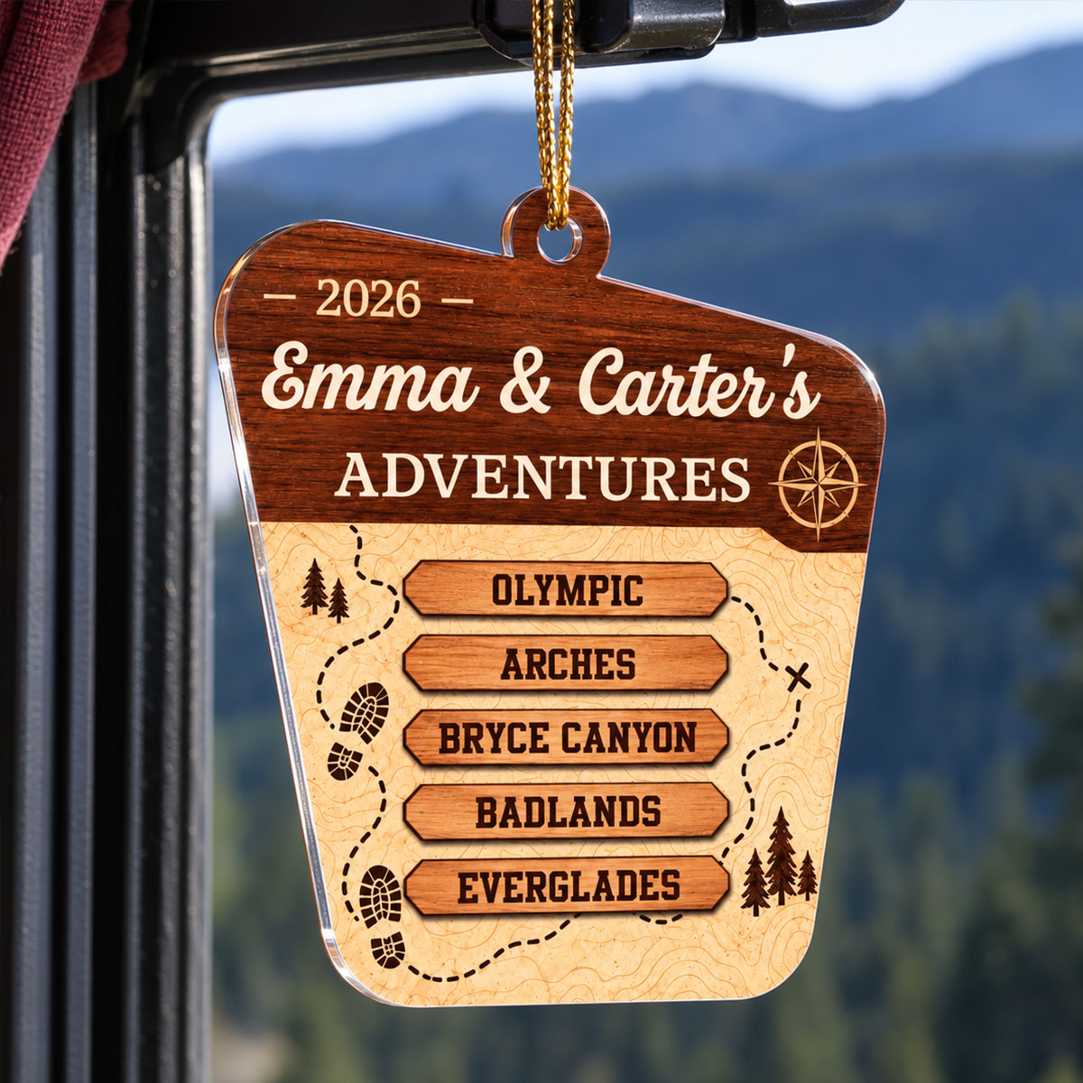 National Park Adventures - Personalized Acrylic Ornament - National Parks Adventure Lovers, National Park Trip Keepsake, Couple Traveling Christmas Gift