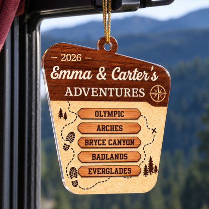 National Park Adventures - Personalized Acrylic Ornament - National Parks Adventure Lovers, National Park Trip Keepsake, Couple Traveling Christmas Gift