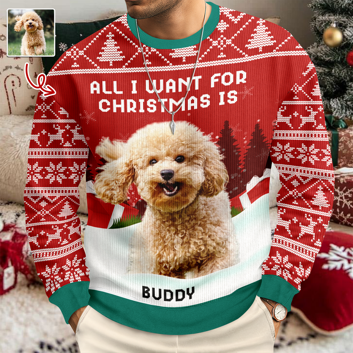 We Woof You A Merry Christmas Custom Dog Photo Ugly Sweater CH07 896502