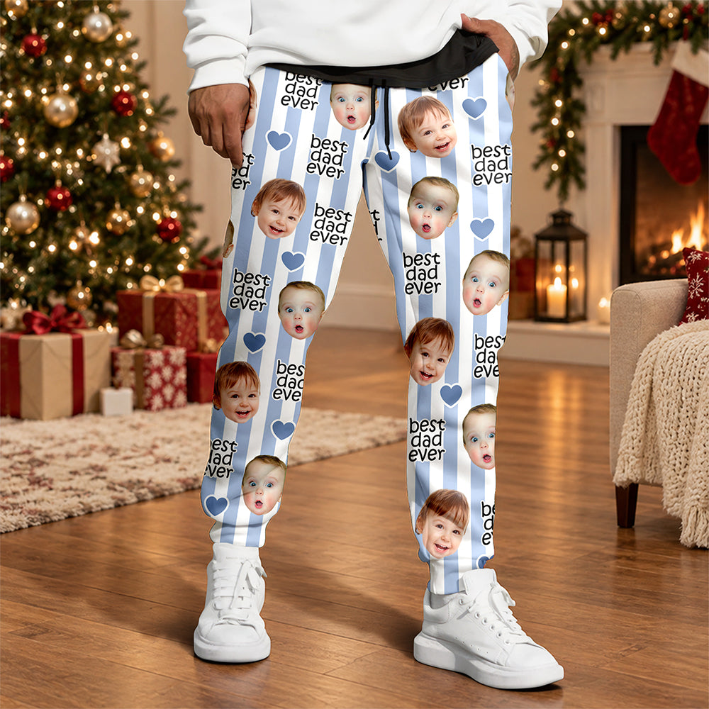 Custom Baby Face Best Dad, Mom Ever with Heart Family Sweatpants LM32 670111