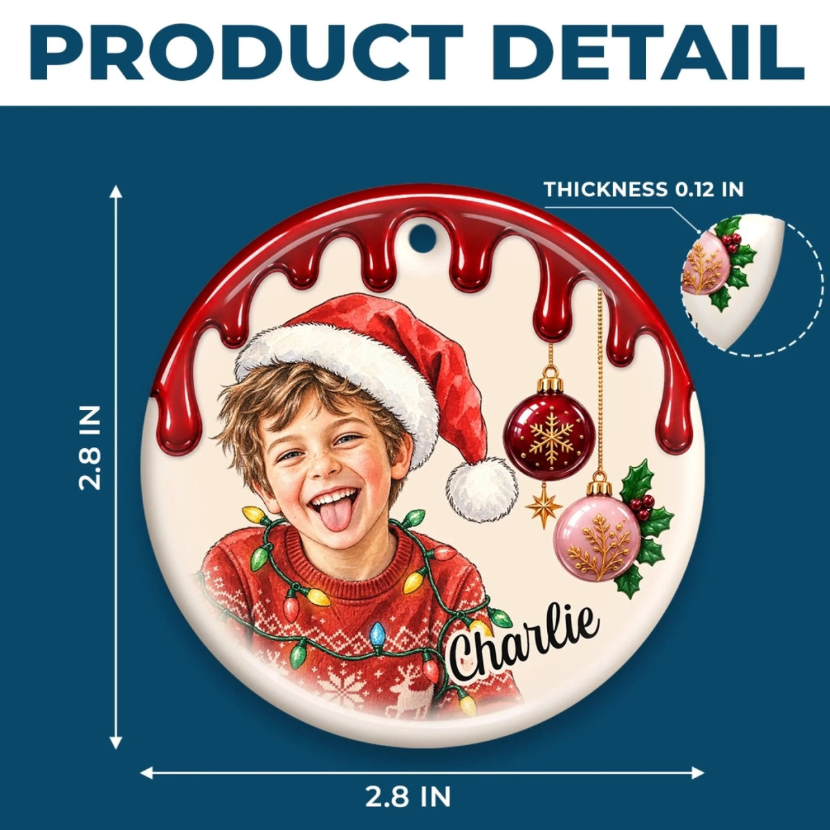 Custom Photo Christmas Gifts for Kids - Personalized Ceramic Ornament