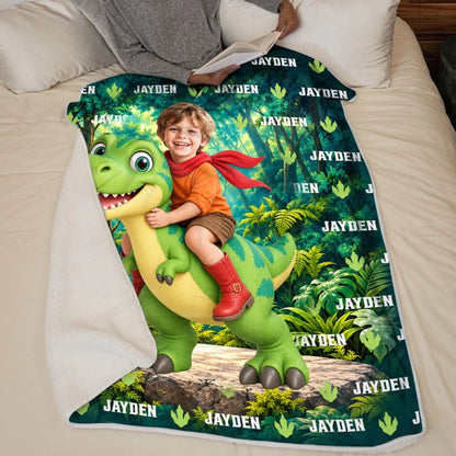 Custom Photo and Name Dinosaur Gifts for Kids - Personalized Blanket