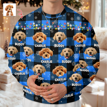 Custom Dog Photo Name Snow Christmas Light Holiday Ugly Sweater CH07 896368