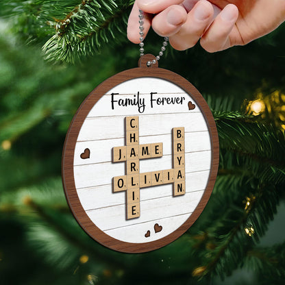 Family Forever Crossword Puzzle Art Unique Decor Personalized 2-Layer Wooden Ornament