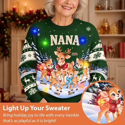 Christmas Gift For Grandma - Personalized Reindeer Grandkids Unisex Ugly Sweater
