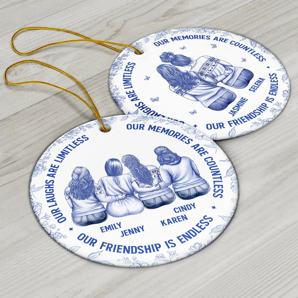 Besties Our Laughs Are Limitless Best Friends Toile - Personalized Circle Ceramic Ornament