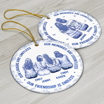 Besties Our Laughs Are Limitless Best Friends Toile - Personalized Circle Ceramic Ornament