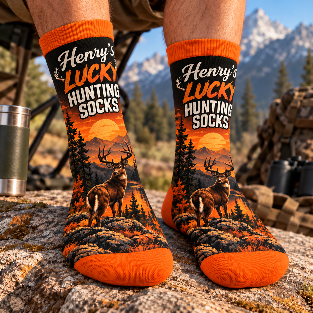 Personalized Lucky Hunting Socks, Custom Name Deer Hunting Socks CH07 180848