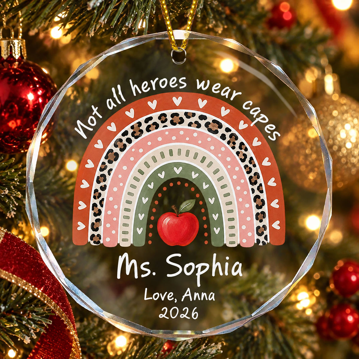 Rainbow Teacher Christmas Thank You Appreciation Gift - Personalized Ornament