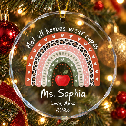 Rainbow Teacher Christmas Thank You Appreciation Gift - Personalized Ornament