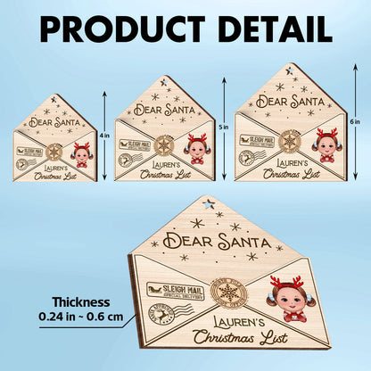 3D Letter To Santa Personalized Wooden Ornament, Christmas Gift For Little Ones