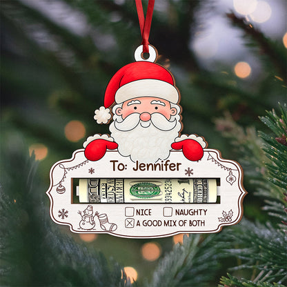 Custom Name And Character Christmas Wooden Money Holder Ornament, Personalized Holiday Cash Gift For Family TH10 171231