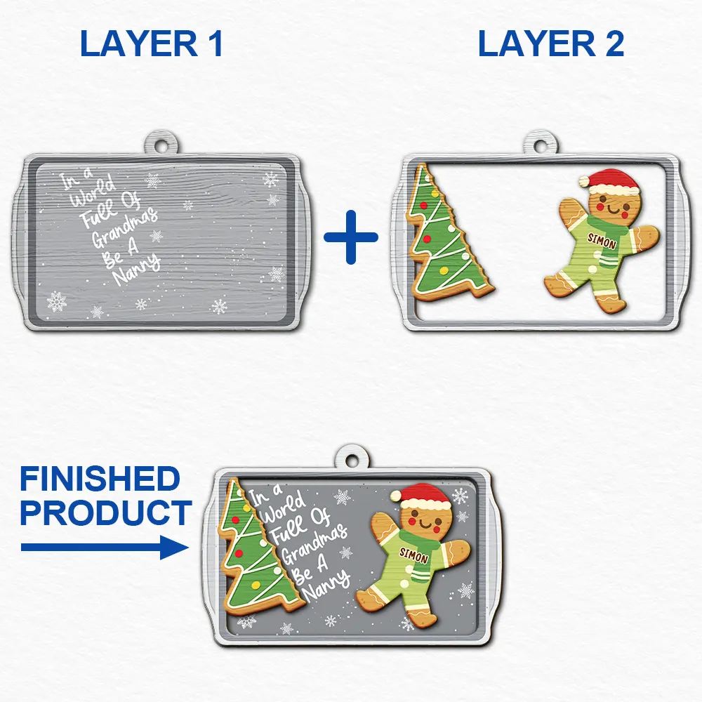 Gingerbread Cookie World Full Of Grandmas - Personalized 2-Layered Wooden Ornament