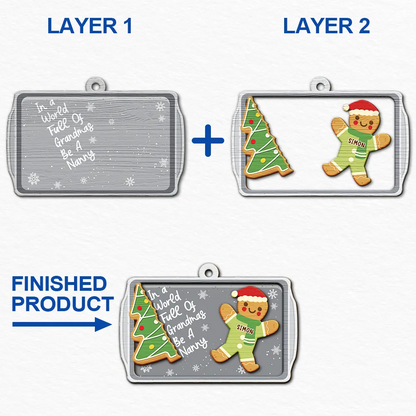 Gingerbread Cookie World Full Of Grandmas - Personalized 2-Layered Wooden Ornament