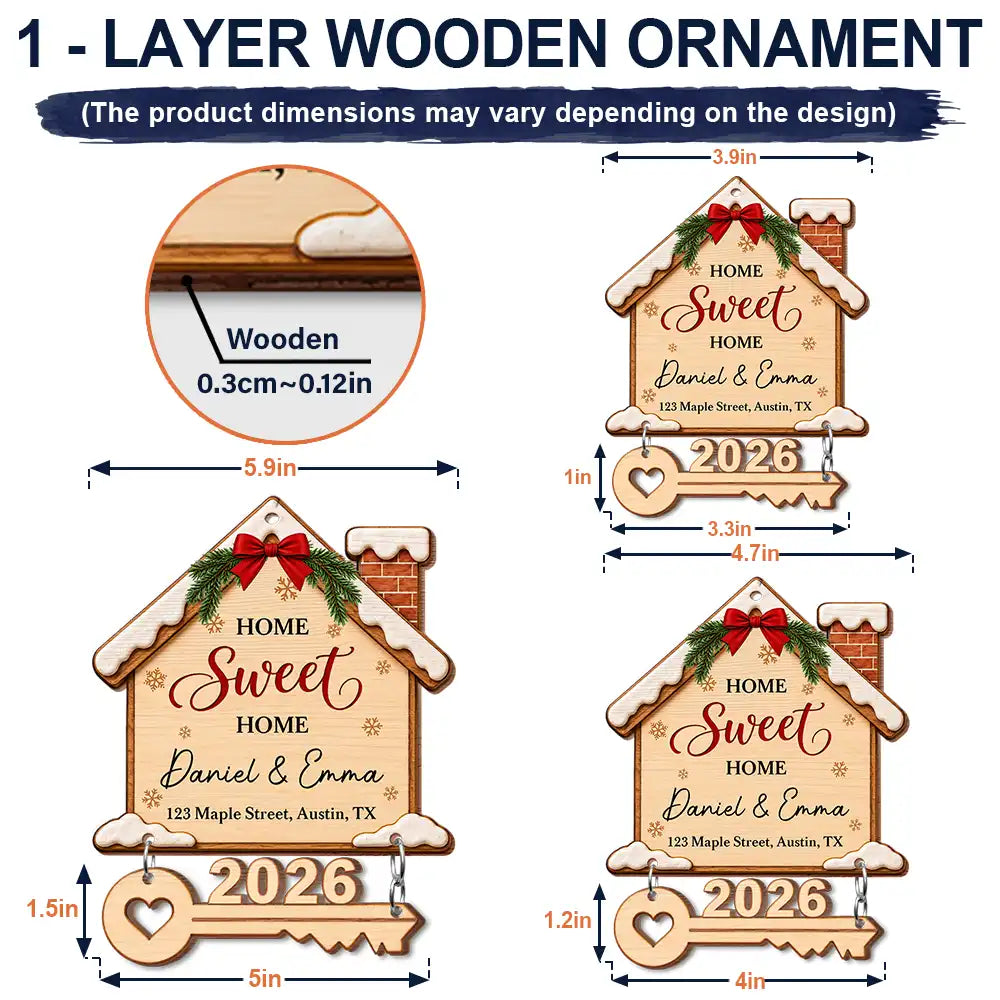 Housewarming Gift For Married Couples Friend Family - Personalized First Christmas In Our New Home Wooden Ornament With Tag