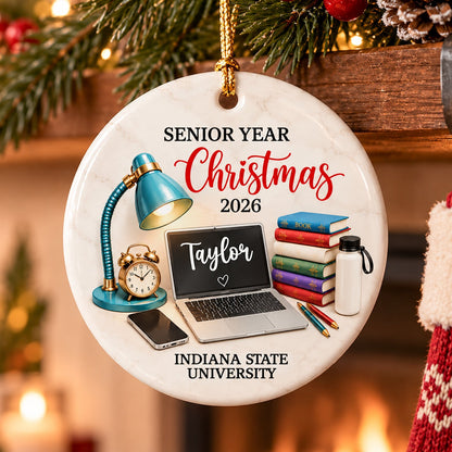 Senior Year Christmas Study Desk – Personalized Ceramic Ornament – Senior Keepsake Gift, High School or College Graduation Gifts