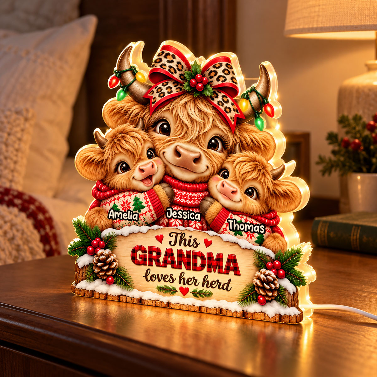 This Grandma Loves Her Herd - Personalized Light Box - Heartfelt Christmas Gift for Grandma