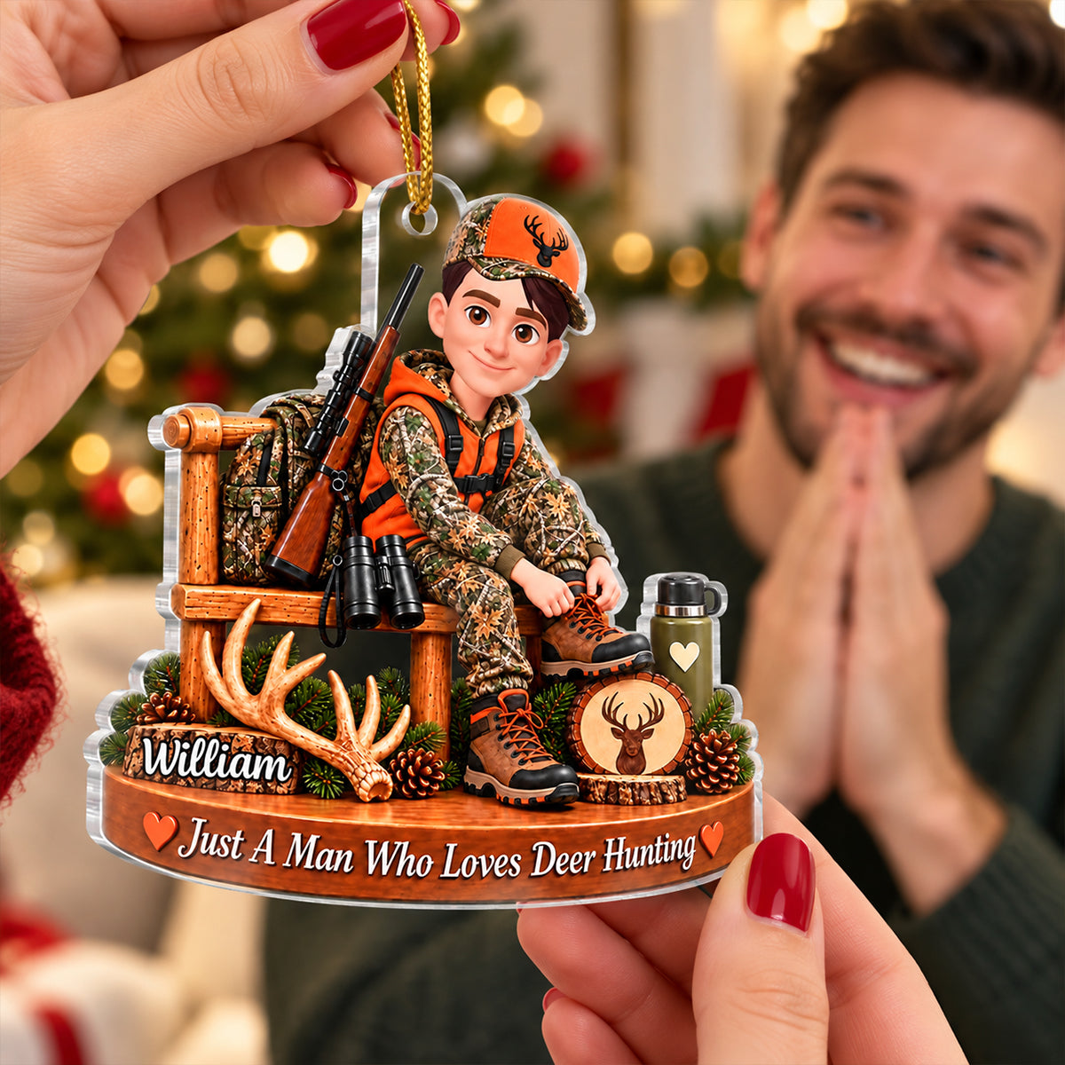 Just A Man Who Loves Deer Hunting - Personalized Acrylic Ornament - Christmas Gift for Husband, Dad, Grandpa