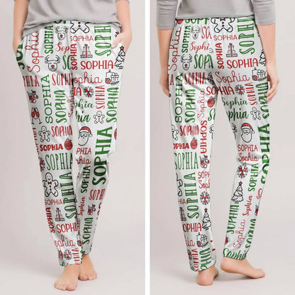 Personalized Name Pajamas Pants - Christmas Gift for Family, Cozy Family Holiday Loungewear HO82 904142