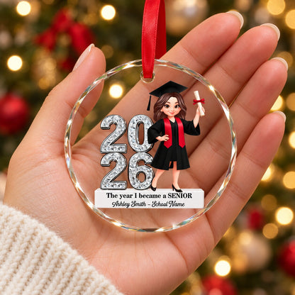 The Year I Became A Senior - Personalized Glass Ornament - Christmas Gift For Seniors, Daughter, Son, Granddaughters, Grandsons