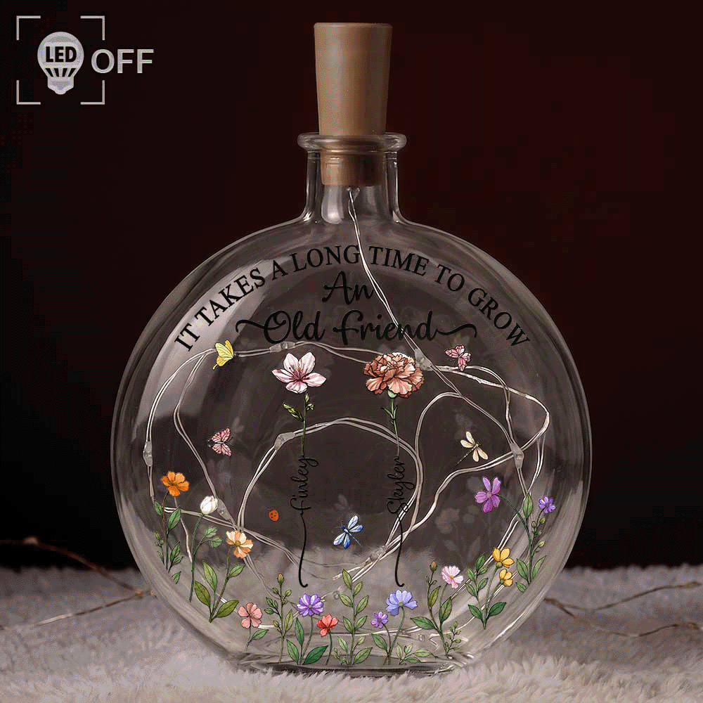 Lifelong Best Friend - Personalized Birth Month Flower Round Flat Bottle Light