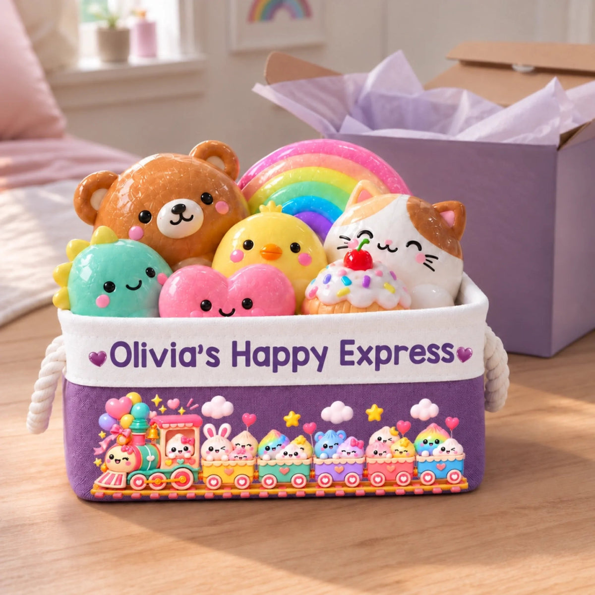 Custom Name Happy Express Squishy Train Gifts For Kids - Personalized Storage Basket