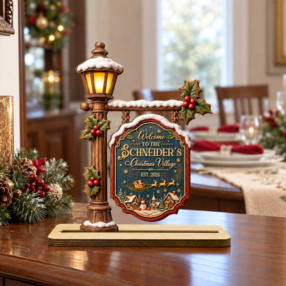 Christmas Lives In Our Village - Personalized 2-Layer Wood Plaque With Flat Base