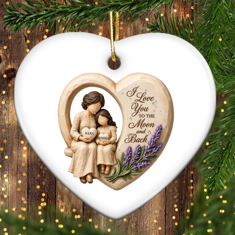Grandma Loves to the Moon and Back - Personalized Ceramic Ornament - Christmas Gift for Granddaughter Grandson