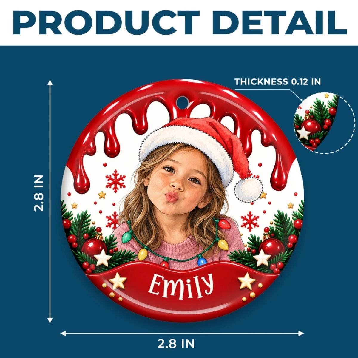 Custom Photo Christmas Gifts for Kids - Personalized Ceramic Ornament