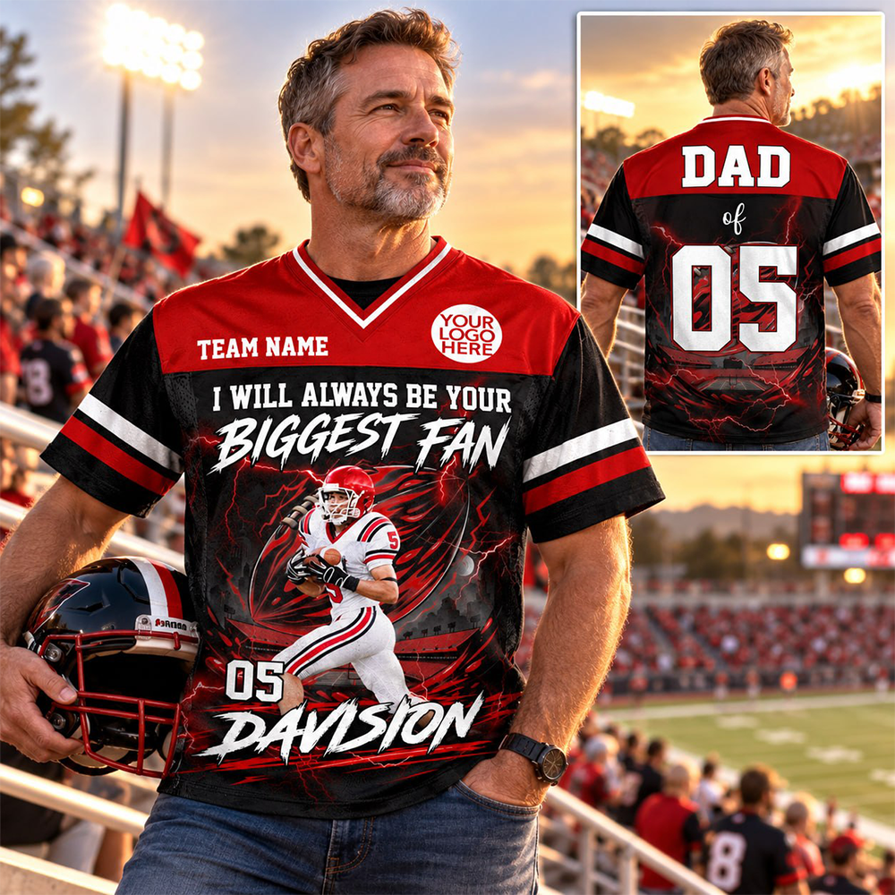Personalized I Will Always Be Your Biggest Fan ,Custom Photo Jersey , Player Name & Number, Football Mom Gift Na02