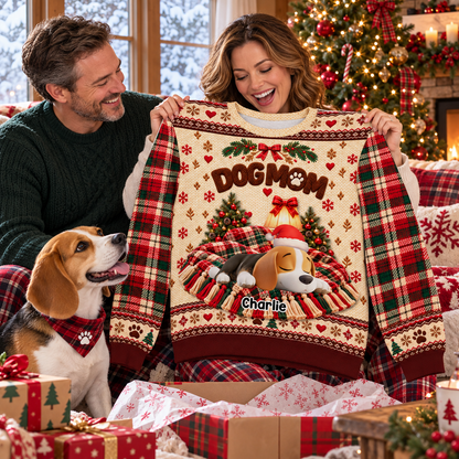 Custom Christmas Sweatshirt for Dog Mom, Dog Dad • Sleeping Dog - Personalized All-Over-Print Sweatshirt