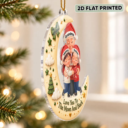 Grandma Hugging Grandkid Love to the Moon and Back - Personalized Acrylic Ornament - Christmas Gift for Grandma, Grandkids