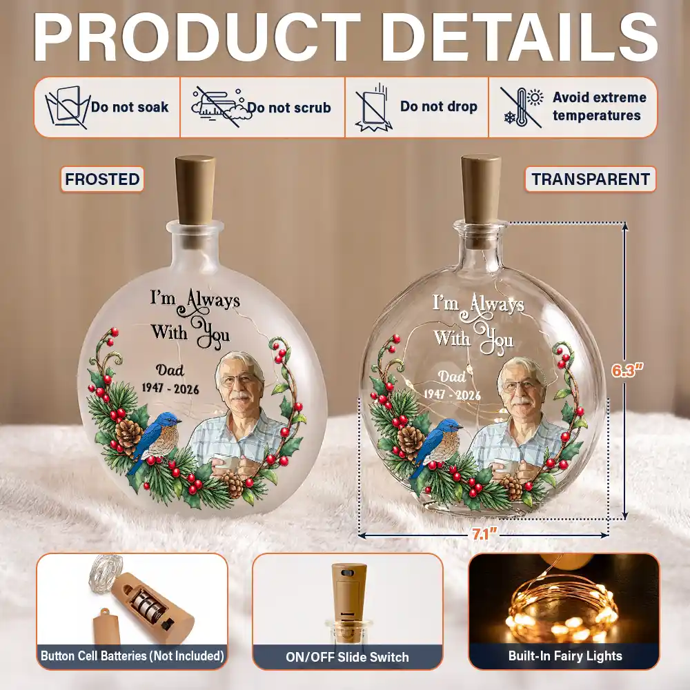 Memorial Sympathy Gifts - Personalized Custom Photo I'm Always With You Round Flat Bottle Light