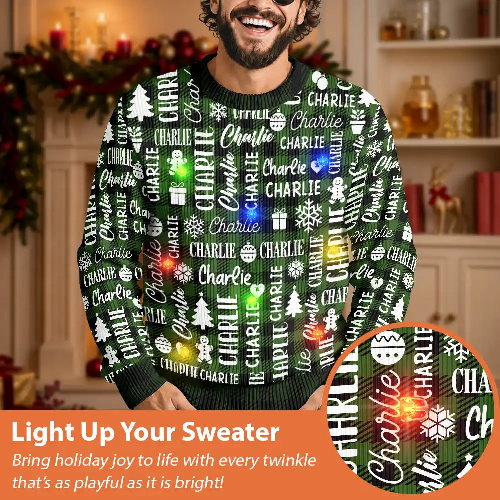 Matching Christmas Gift For Family - Personalized Member Names Unisex Ugly Sweater
