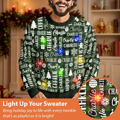 Matching Christmas Gift For Family - Personalized Member Names Unisex Ugly Sweater