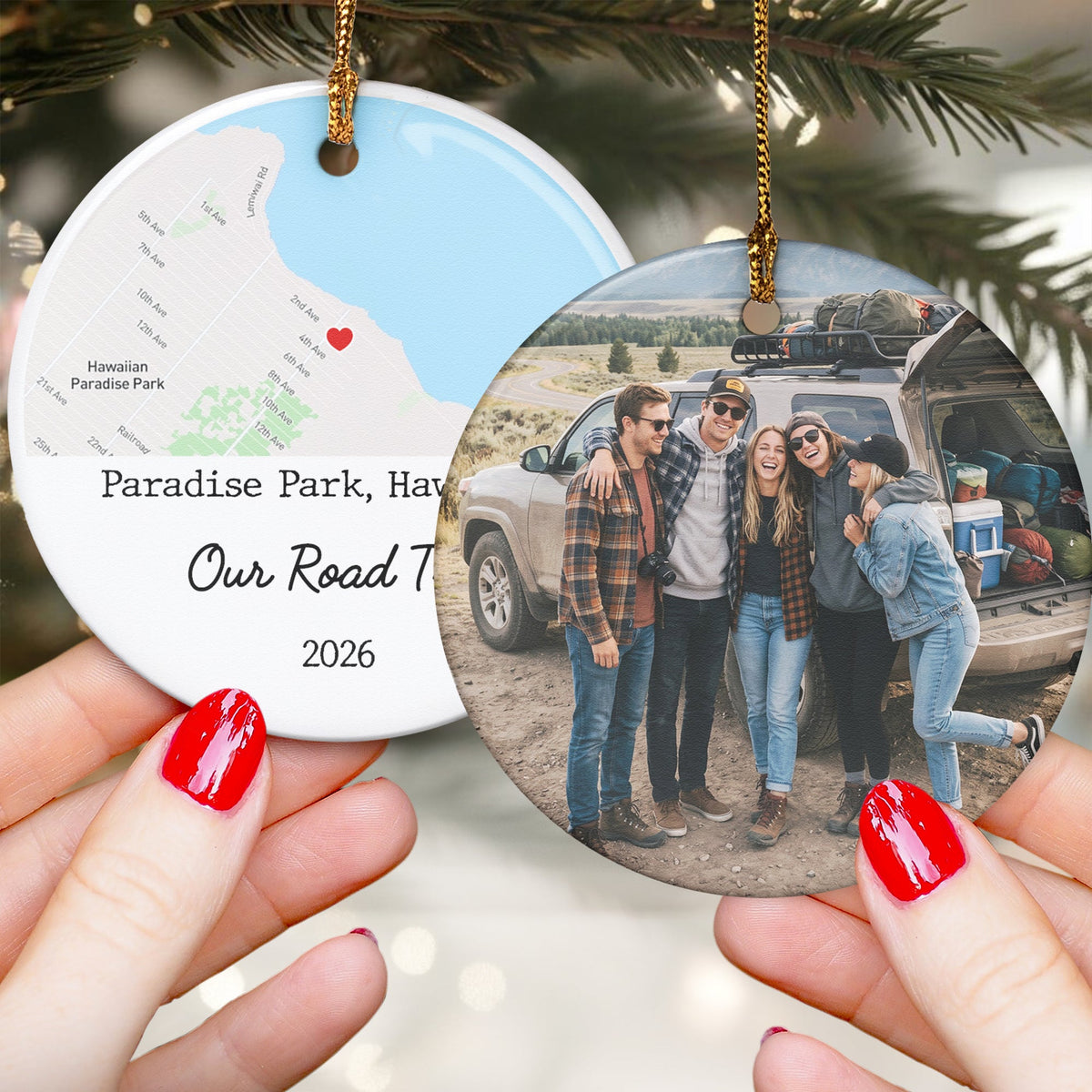 Custom Photo & Location Map Traveling Family Travel, Besties Vacation - Personalized Ornament
