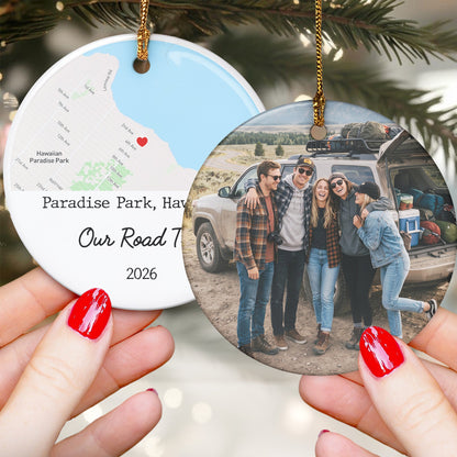 Custom Photo & Location Map Traveling Family Travel, Besties Vacation - Personalized Ornament
