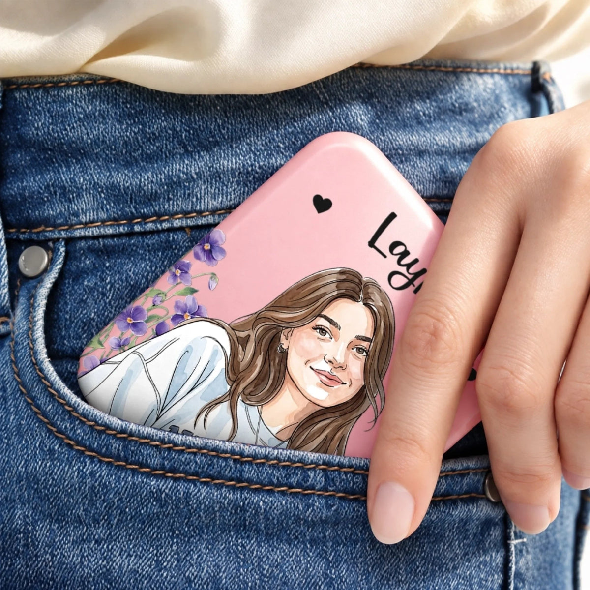 Custom Photo Illustrated Girl Gifts For Women - Personalized LED Compact Makeup Mirror