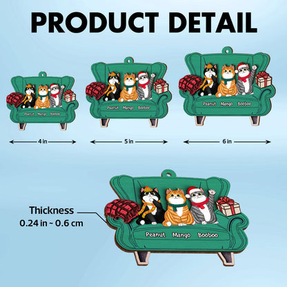 Christmas Cats On Sofa Personalized 2-Layer Wooden Ornament