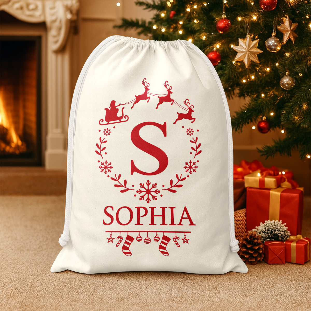 Personalized Name Santa Christmas Sacks, Christmas Holiday Gift Bag HO82 904120